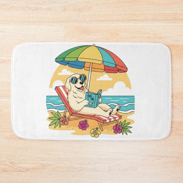 Item preview, Relaxed Dog on Beach Bed Wearing Goggles, Reading Book under Umbrella, Summer Vector Art designed and sold by Fandom Universe.