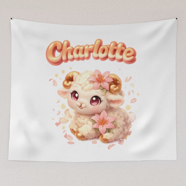 Item preview, Charlotte Aries – Zodiac Cute Lamb Fantasy Name Art designed and sold by AlexLineArt.