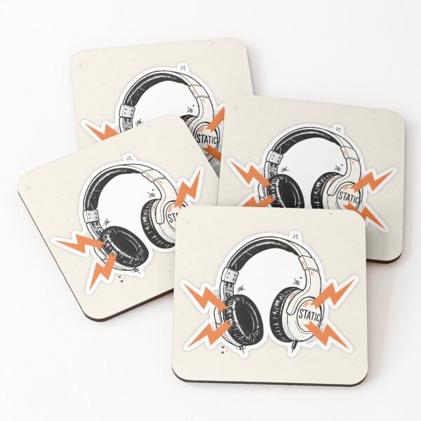 Item preview, Retro Die Cut Sticker of Headphones with Static Text and Lightning Bolts designed and sold by homydesign.