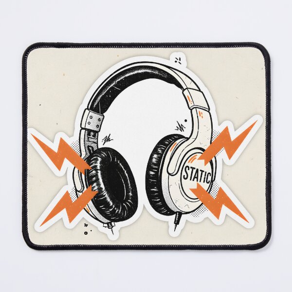 Item preview, Retro Die Cut Sticker of Headphones with Static Text and Lightning Bolts designed and sold by homydesign.