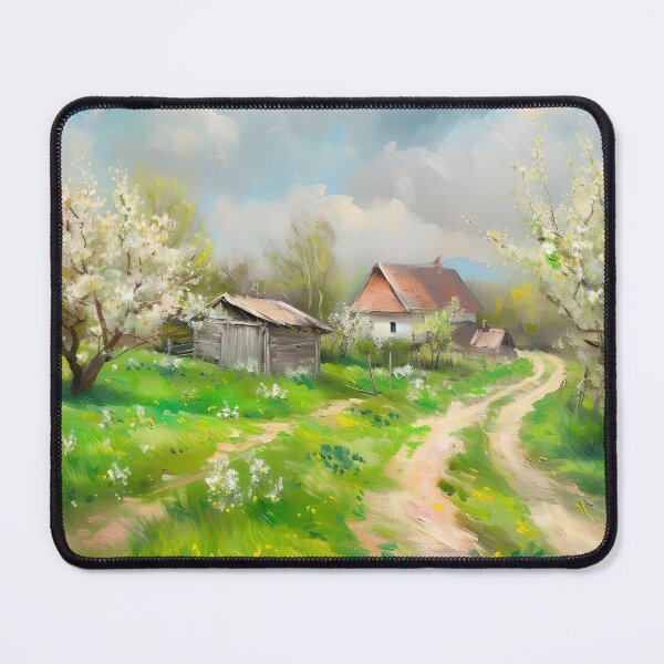 Item preview, Spring Village Landscape Painting, Rustic Farmhouse Print designed and sold by SavageVision.