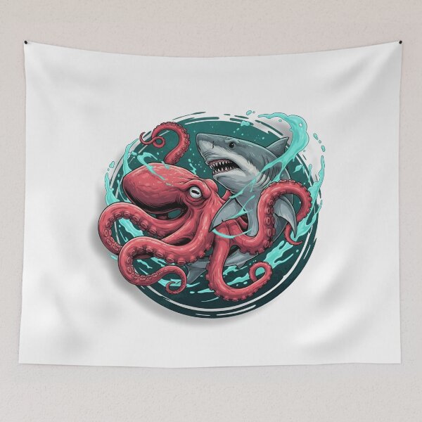 Item preview, Octopus vs Shark Ocean Art designed and sold by Next-level-arts.