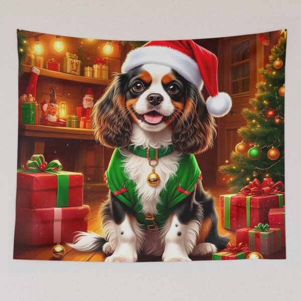 Item preview, Festive Cavalier King Charles Spaniel Christmas Elf designed and sold by AmetistLight.