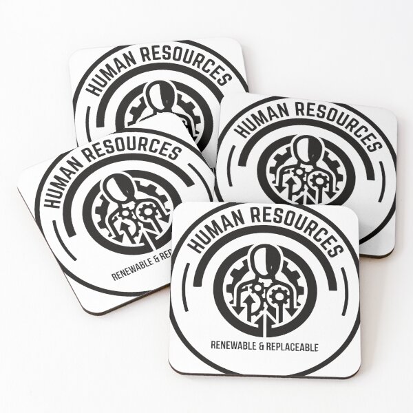 Item preview, "Human Resources: Renewable & Replaceable" – Satirical Dystopian Corporate Badge designed and sold by Deadpan Decor.