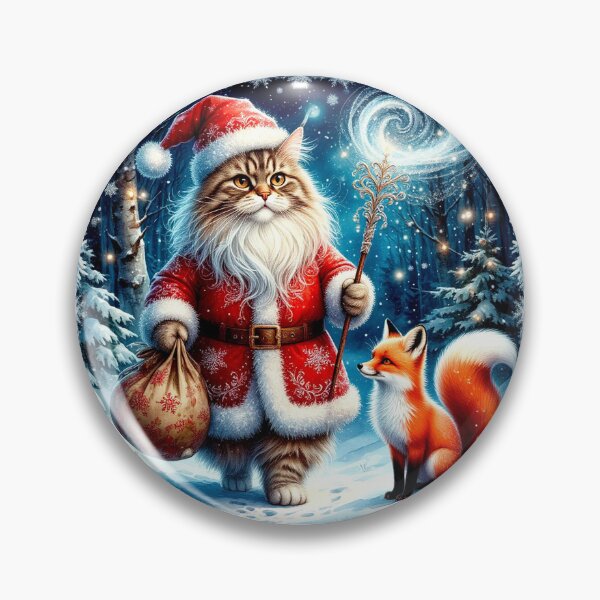 Item preview, Santa Maine Coon Cat and Fox – Magical Christmas Night designed and sold by AmetistLight.