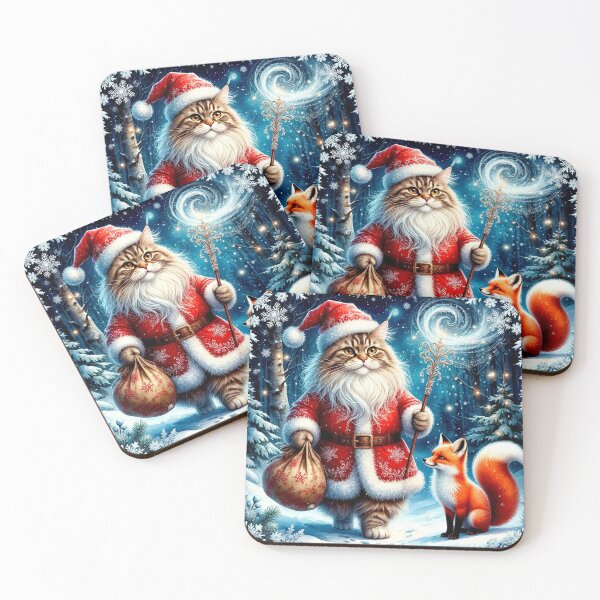 Item preview, Santa Maine Coon Cat and Fox – Magical Christmas Night designed and sold by AmetistLight.