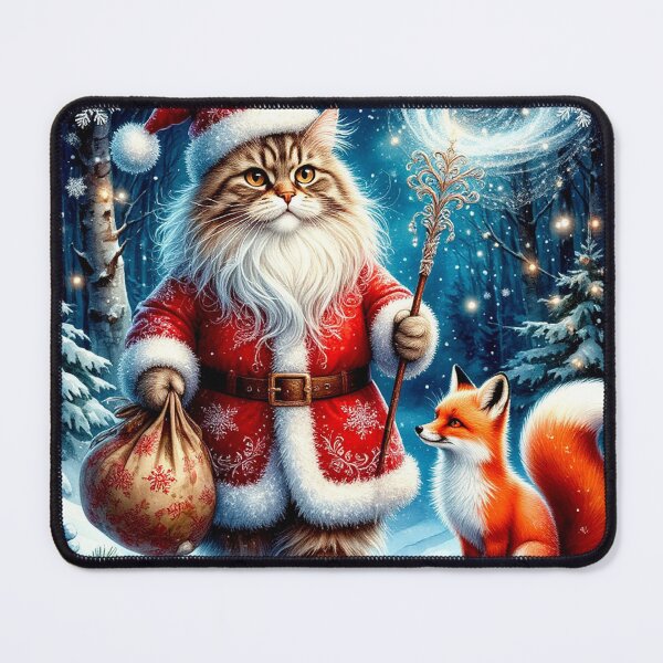 Item preview, Santa Maine Coon Cat and Fox – Magical Christmas Night designed and sold by AmetistLight.