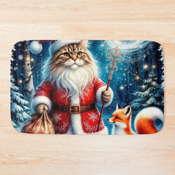 Item preview, Santa Maine Coon Cat and Fox – Magical Christmas Night designed and sold by AmetistLight.