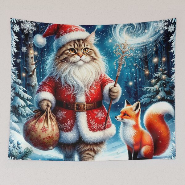 Item preview, Santa Maine Coon Cat and Fox – Magical Christmas Night designed and sold by AmetistLight.
