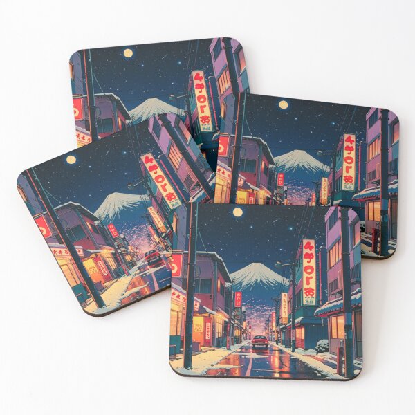 Item preview, Snowy Japanese Street Night – Anime Winter Cityscape Art Print designed and sold by KomoFrames.