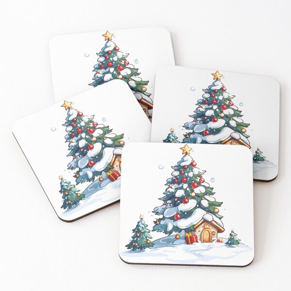 Item preview, Cozy Snowy Christmas Tree Scene - Holiday Village Winter Wonderland Illustration designed and sold by DesignArtist.ia.