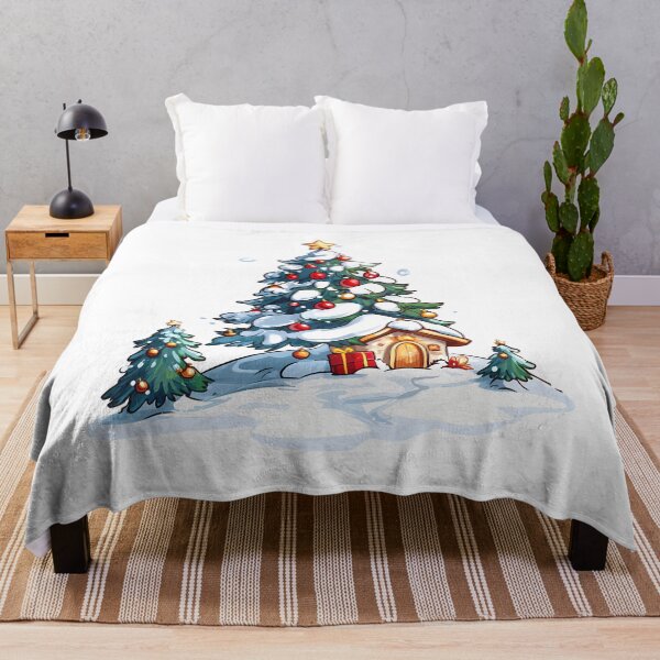 Item preview, Cozy Snowy Christmas Tree Scene - Holiday Village Winter Wonderland Illustration designed and sold by DesignArtist.ia.