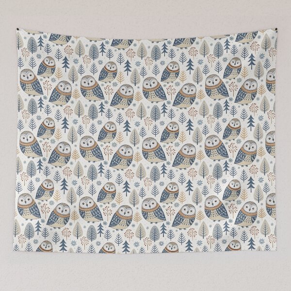 Item preview, Nordic Folk Owls | Cozy Scandinavian Winter Art designed and sold by Shuga-Design.