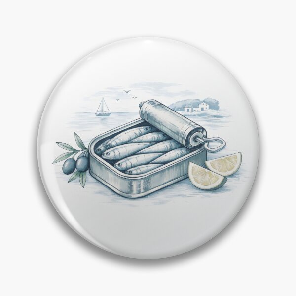 Item preview, Mediterranean Sardine Tin Illustration with Coastal Scene, Lemons, and Olives in Vintage Blue designed and sold by SplashTastic.