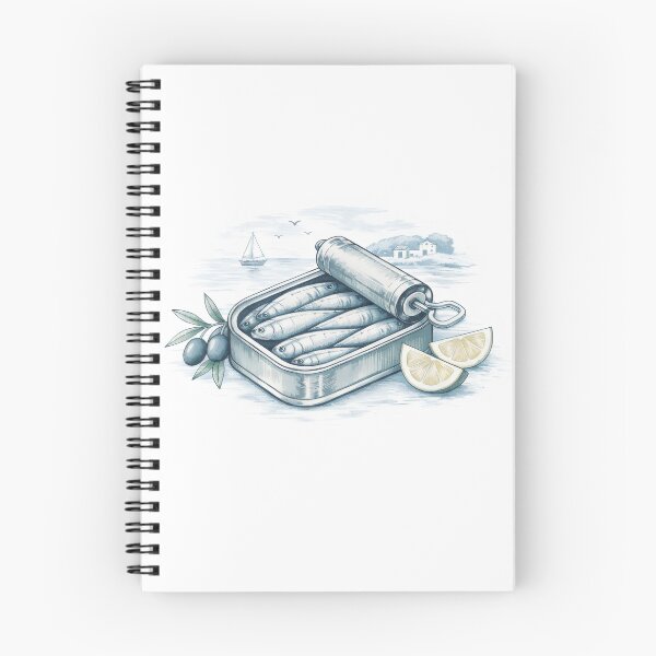 Item preview, Mediterranean Sardine Tin Illustration with Coastal Scene, Lemons, and Olives in Vintage Blue designed and sold by SplashTastic.