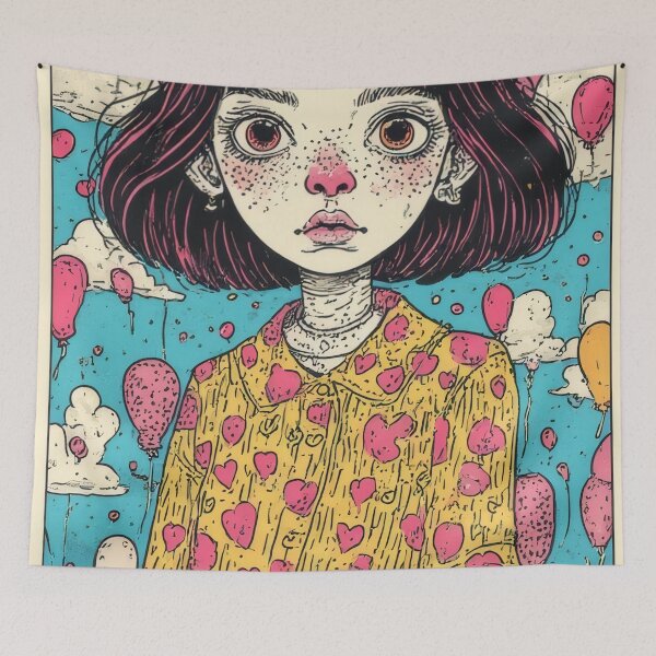 Item preview, Girl with hearts and balloons (Copy of copy of Bu) designed and sold by Mianku | Für das Leben.