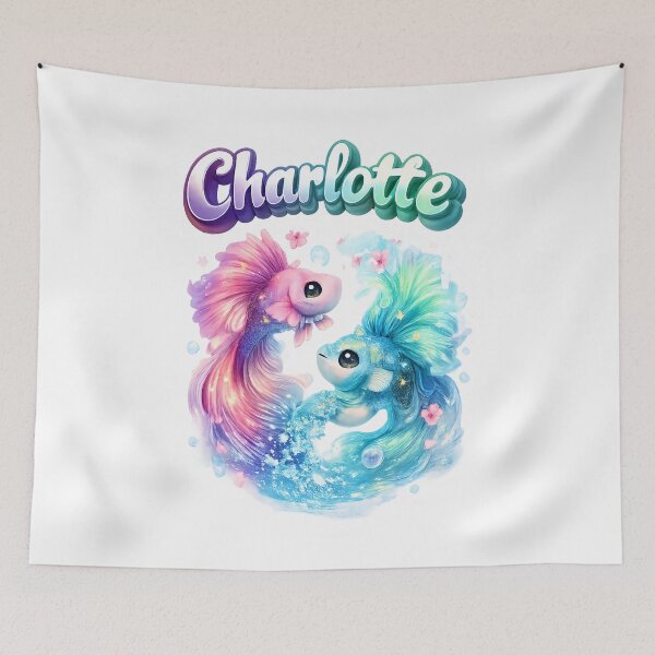 Item preview, Charlotte Pisces – Cute Twin Fish Fantasy Zodiac Name Art designed and sold by AlexLineArt.