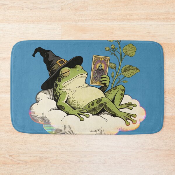 Item preview, Mystical Cottagecore Frog Witch Tarot Reader on Cloud | Vintage Occult Engraving designed and sold by Cherrydora.