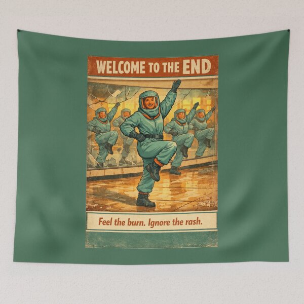 Item preview, Welcome to the End – Retro Apocalyptic Hazmat Aerobics Poster designed and sold by VoglR.