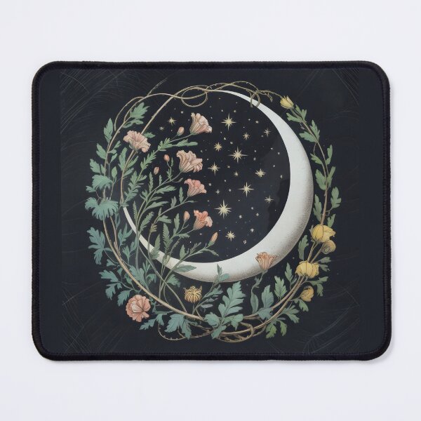 Item preview, Crescent Moon and Floral Orbit Design with Golden Stars and Botanical Night Sky designed and sold by SplashTastic.