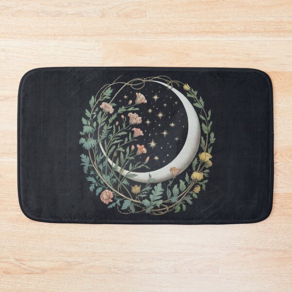 Item preview, Crescent Moon and Floral Orbit Design with Golden Stars and Botanical Night Sky designed and sold by SplashTastic.
