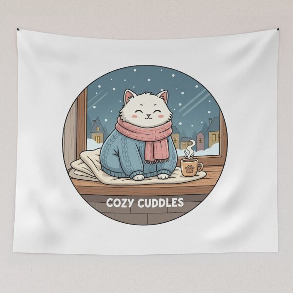 Item preview, Cozy Winter Cat Sitting by Window on Snowy Night | Cozy Cuddles designed and sold by Fandom Universe.
