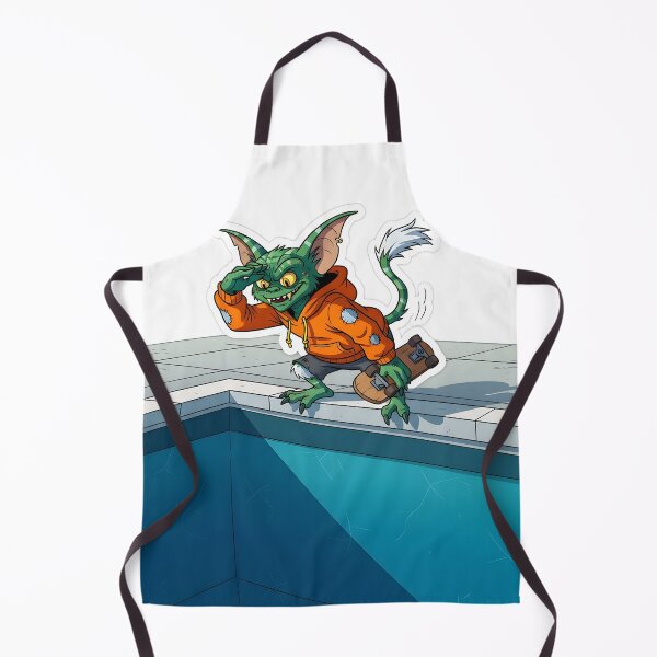 Item preview, Green gremlin character holding a skateboard at the edge of an empty swimming pool designed and sold by homydesign.