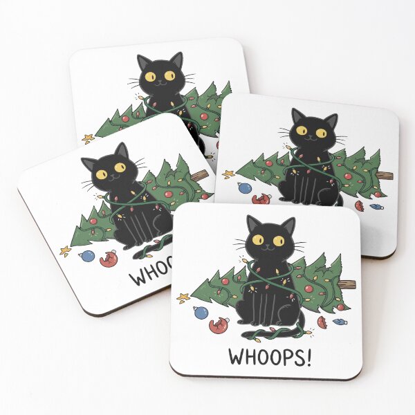 Item preview, Whoops Black Cat Christmas Tree Disaster Funny designed and sold by Lora Art.