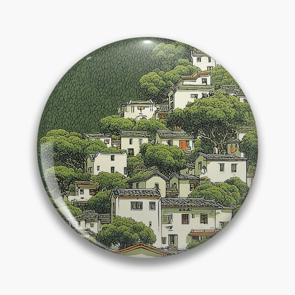 Item preview, Idyllic Chinese Countryside Village Lush Green Illustration designed and sold by R&B Art and design.