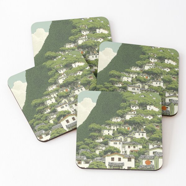 Item preview, Idyllic Chinese Countryside Village Lush Green Illustration designed and sold by R&B Art and design.