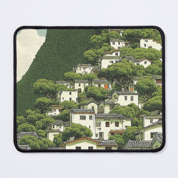 Item preview, Idyllic Chinese Countryside Village Lush Green Illustration designed and sold by R&B Art and design.