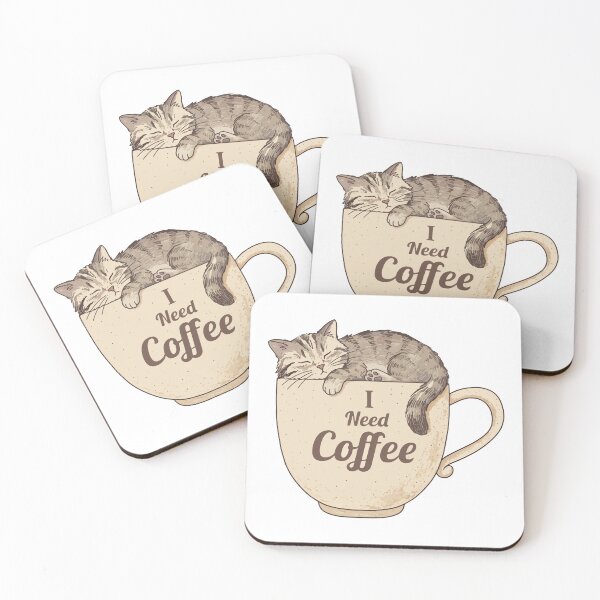 Item preview, I Need Coffee Sleepy Cat In Mug designed and sold by Lora Art.
