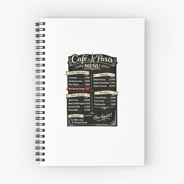Item preview, French Café Menu – Only One Item Circled: GF | Minimal Gluten Free Irony Design designed and sold by My Gluten Free Life UK.