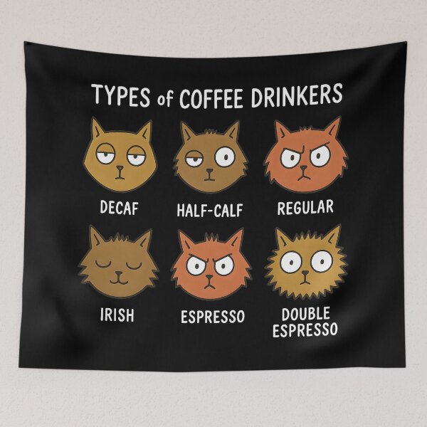 Item preview, Funny Types of Coffee Drinkers Cat Chart Caffeine Addiction Humor designed and sold by DrawHandArt.