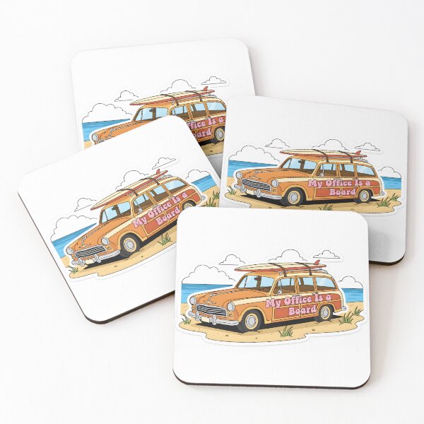 Item preview, Retro Woody Station Wagon with Surfboard on Beach Sticker designed and sold by homydesign.