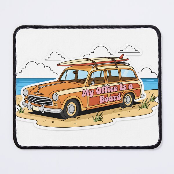 Item preview, Retro Woody Station Wagon with Surfboard on Beach Sticker designed and sold by homydesign.