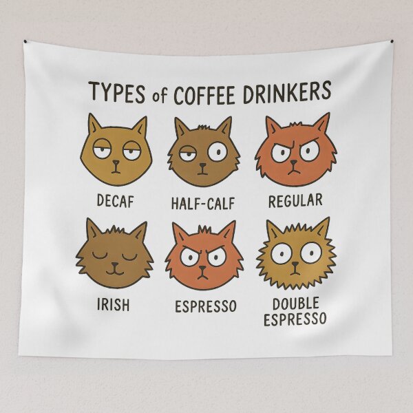 Item preview, Funny Types of Coffee Drinkers Cat Chart Caffeine Addiction Humor designed and sold by DrawHandArt.