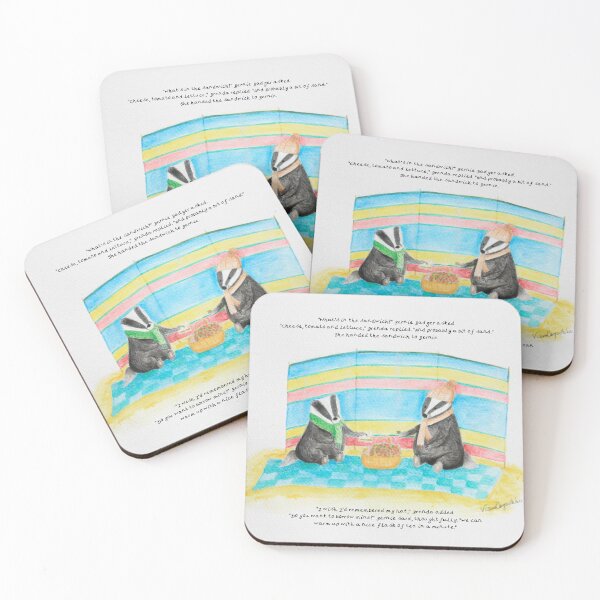 Item preview, Watercolour Print of Badgers Having a Picnic on the Beach designed and sold by Victoria Careford White.