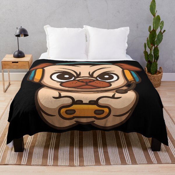 Item preview, Funny Gamer Pug Dog With Headset And Controller Cartoon designed and sold by DrawHandArt.