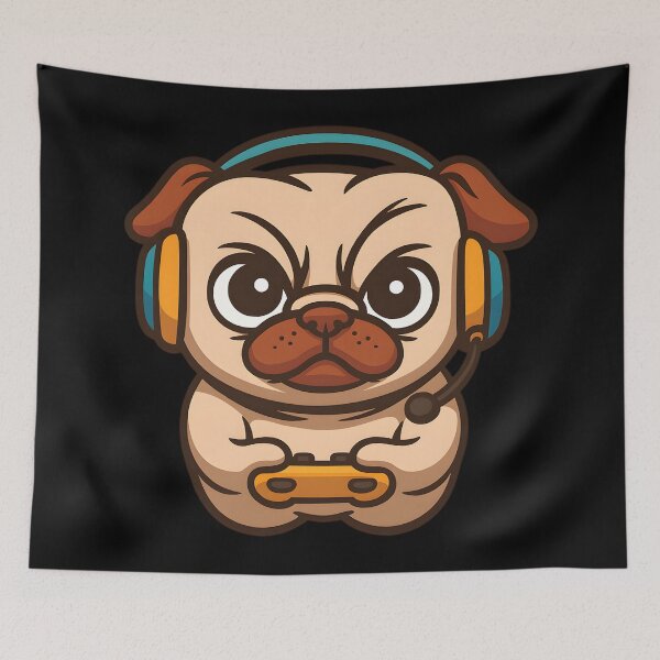 Item preview, Funny Gamer Pug Dog With Headset And Controller Cartoon designed and sold by DrawHandArt.