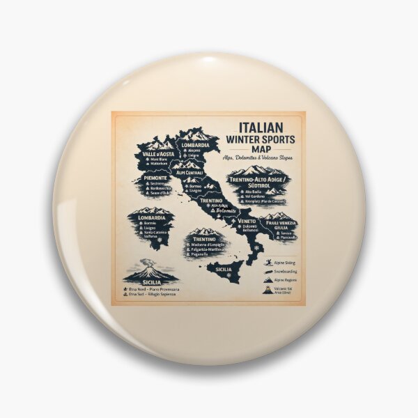 Item preview, Italian Winter Sports Map Featuring Alpine and Volcanic Ski Regions designed and sold by SplashTastic.