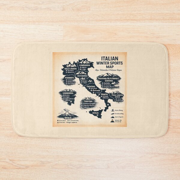 Item preview, Italian Winter Sports Map Featuring Alpine and Volcanic Ski Regions designed and sold by SplashTastic.