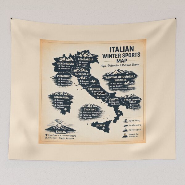 Item preview, Italian Winter Sports Map Featuring Alpine and Volcanic Ski Regions designed and sold by SplashTastic.