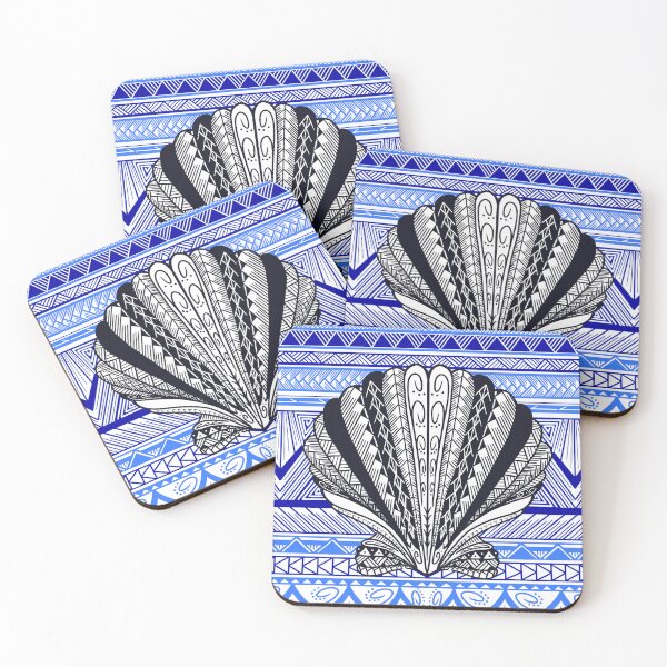 Item preview, Tribal Clam Sea Shell with Blue Tribal Background designed and sold by Steeb757.