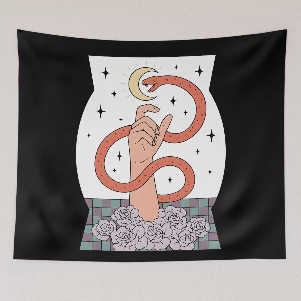 Item preview, Mystical Celestial Snake and Hand Aesthetic Moon and Stars Serpent Art designed and sold by DrawHandArt.