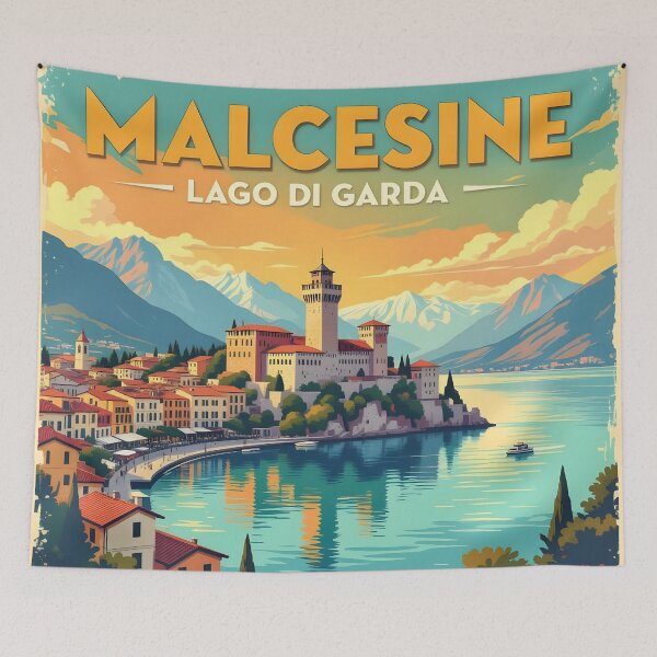 Item preview, Malcesine, Lake Garda, Italy: Vintage-Style Painterly Travel Poster designed and sold by LSVart.