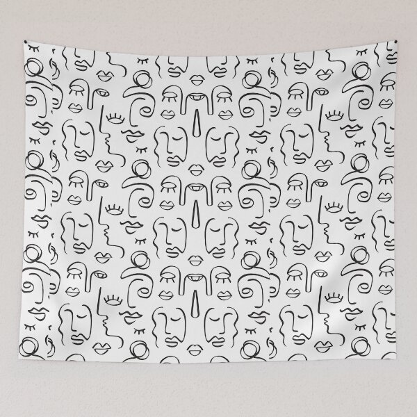 Item preview, Abstract Line Art Faces Pattern designed and sold by Dreamy Ocean Art.