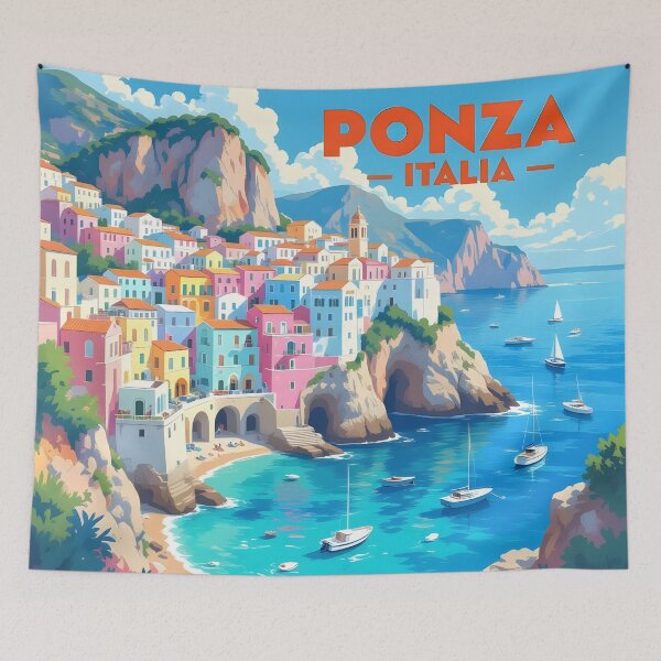 Item preview, Ponza, Lazio, Italy: Vintage-Style Painterly Travel Poster designed and sold by LSVart.