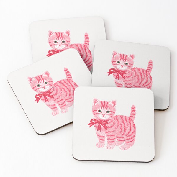 Item preview, Vintage pink kitten with bow designed and sold by MendaciousMina.