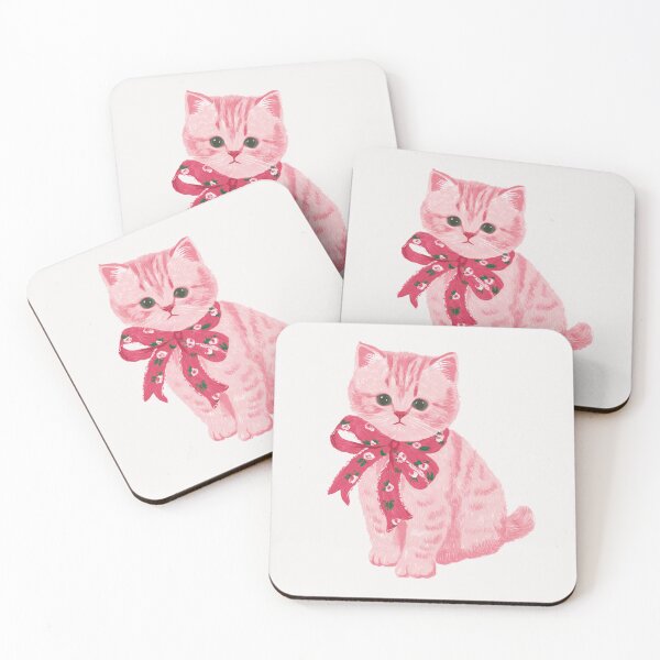 Item preview, Vintage pink kitten with bow designed and sold by MendaciousMina.